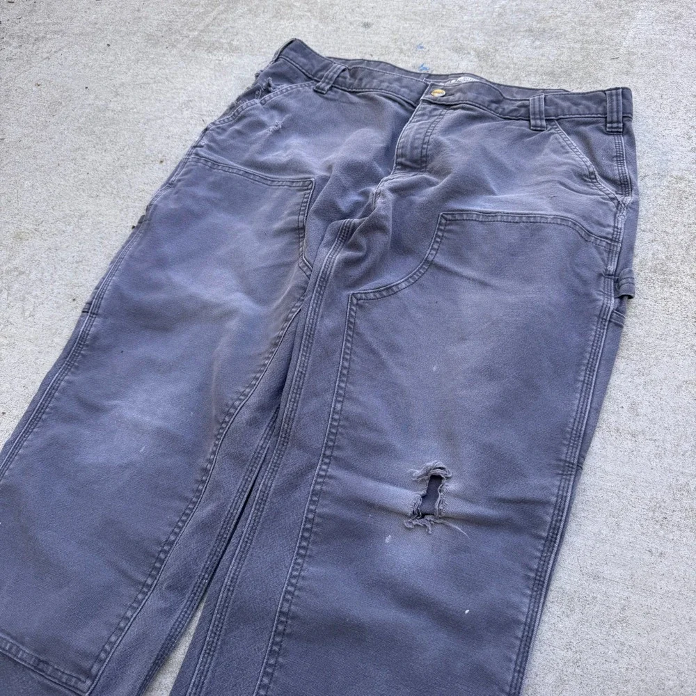 Carhartt Baggy Double Knee Carpenter Pants Mens 36x30 Faded Gray Distressed